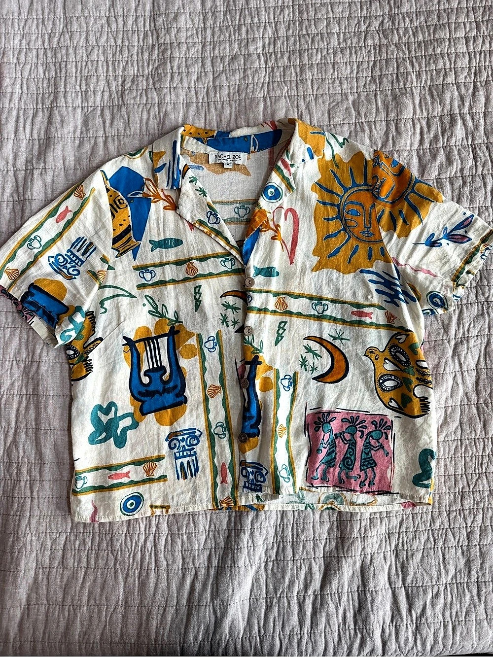 Rachel Zoe Abstract Print Linen Blend Shirt Size Medium
